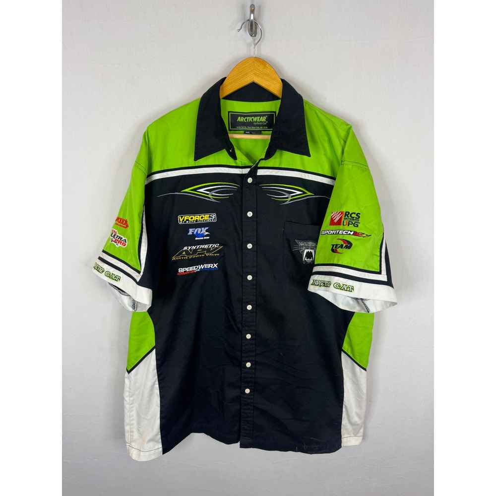 Arcticwear Arctic Cat Racing Shirt Mens XXL Green Black Embroidered Pit Crew Fox